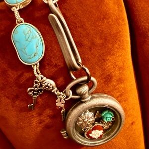 *UNIQUE* Vintage-Inspired Antique Silver and Turquoise Locket Bag Charm